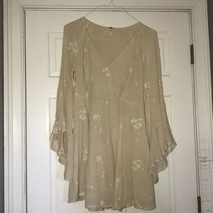 Free people tan dress with embroidered flowers